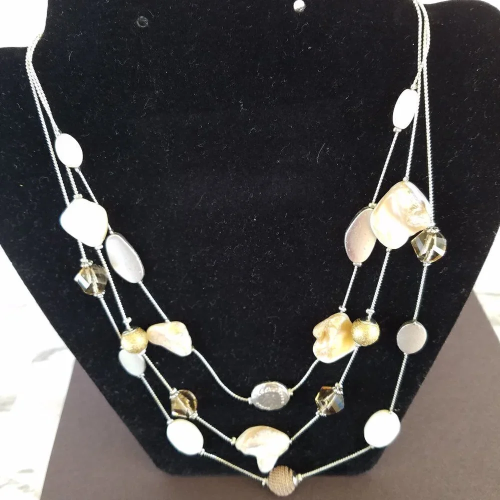 Madison Tyler Mother of Pearl Triple Strand Necklace Beige White 16” 20” plus 3”